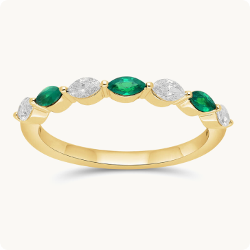 Marquise-Cut Created Emerald & Lab Grown Diamond East to West Band in 10k White Gold