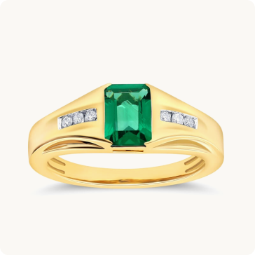 Men's Emerald-Cut Created Emerald & Diamond Ring in 10k Yellow Gold