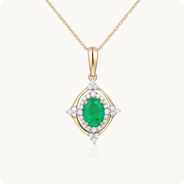 Oval-Cut Emerald & Diamond Pendant in 10k Yellow Gold