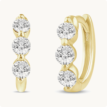 Brilliant-Cut Lab Grown 1/2ctw. Diamond 3-Stone Hoop Earrings in 10k Yellow Gold
