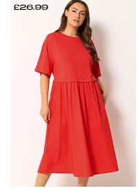 YOURS Curve Orange Poplin T-Shirt Midi Dress