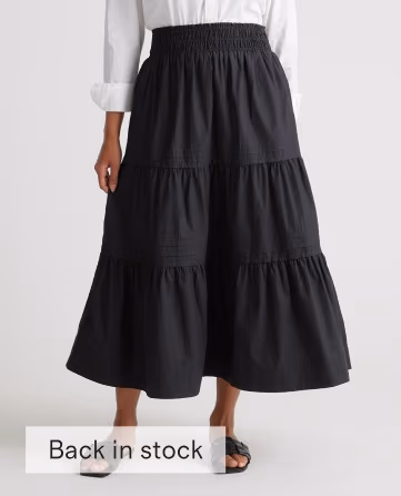 100% Organic Cotton Poplin Tiered Maxi Skirt