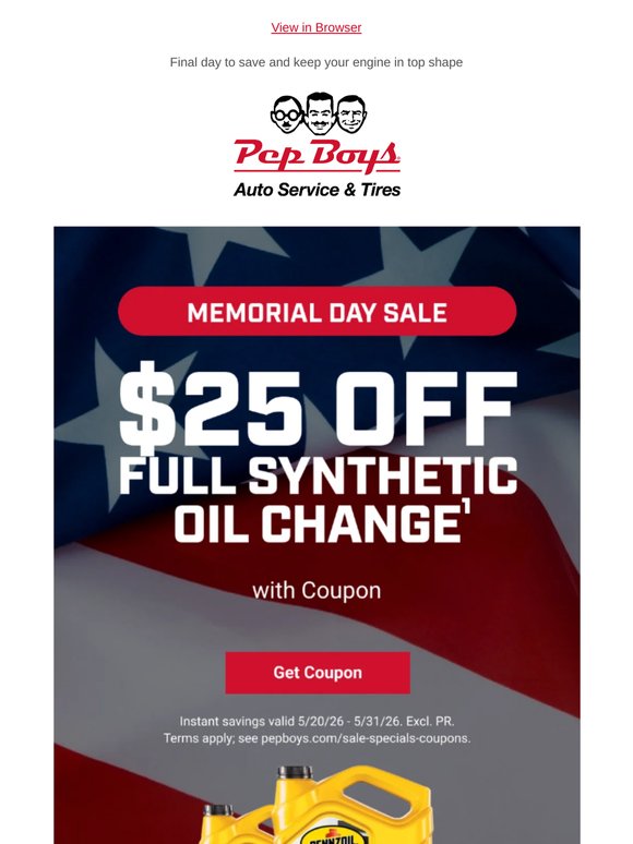 $25 Off Oil Change Ends Soon⏰