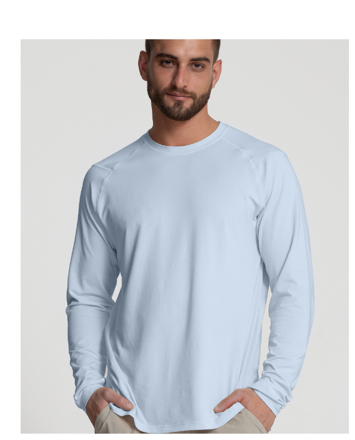 Man wearing UPF 20+ Bamboo Sun Shirt in River Mist