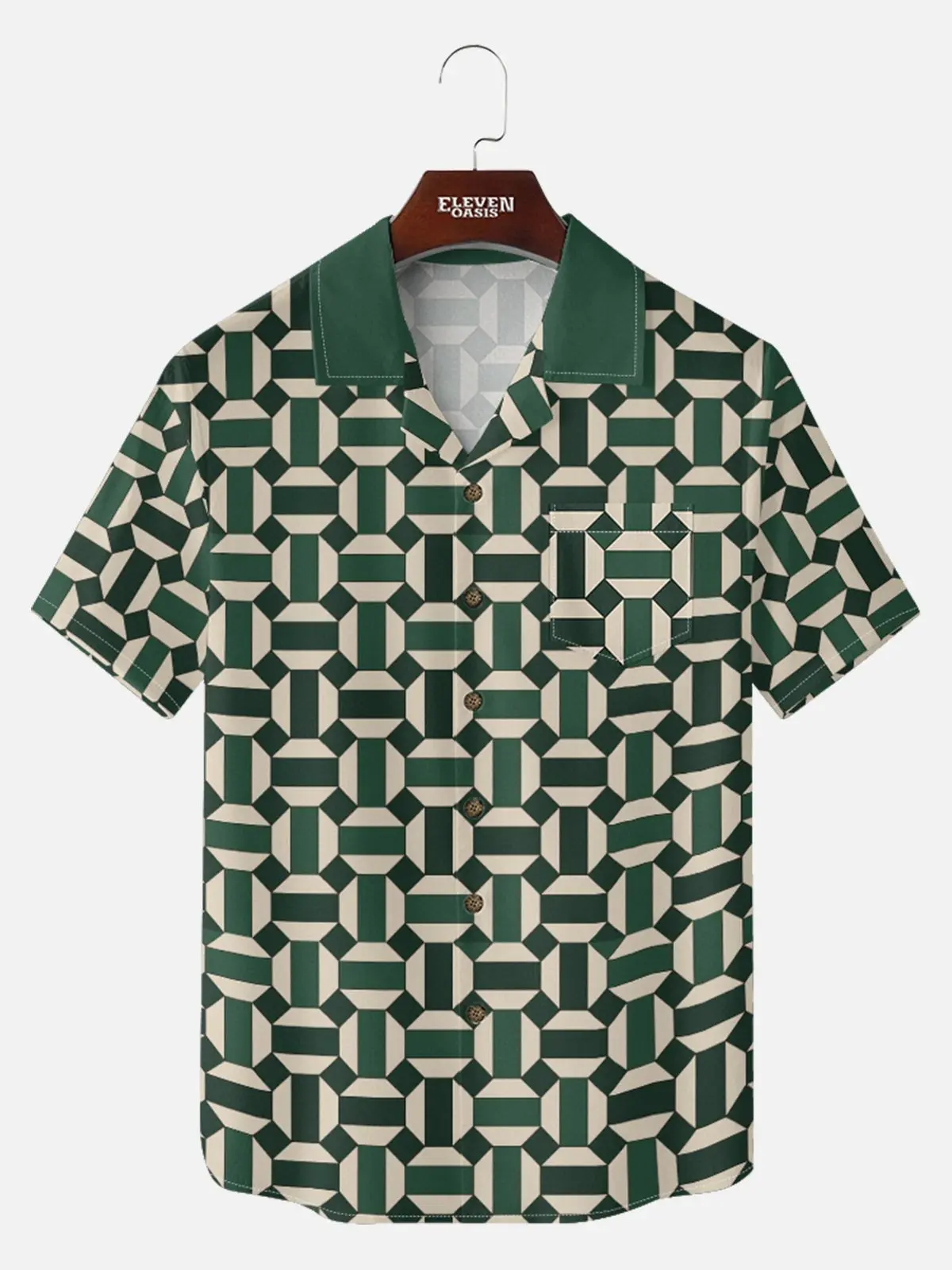 Image of Men's Geometric Contrast Collar Short Sleeve Shirt