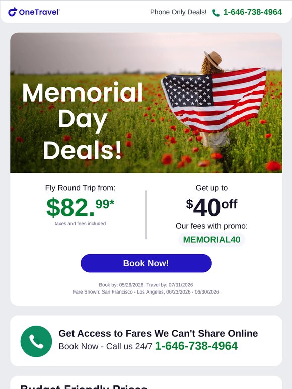 🎖️ Memorial Day Deals! Fly from $82.99 Round Trip!