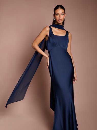 Navy Chiffon Scarf