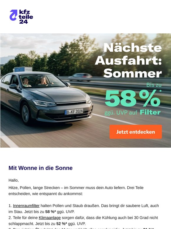 Sommer-Check fürs Auto – bis zu 58 %* ggü. UVP sparen