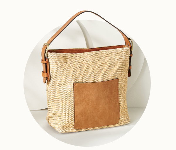 Rory Raffia Top Zip Hobo Bag