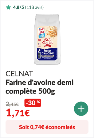 0,74 euros éconimisés sur la Farine d'avoine demi complète bio 500g - CELNAT