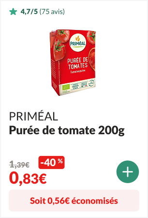 0,56 euros éconimisés sur la Purée de tomate bio 200g - PRIMÉAL