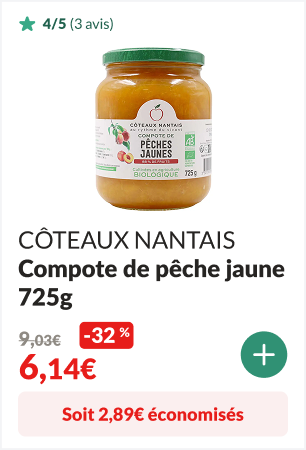 2,89 euros éconimisés sur la Compote pêche jaune bio 725g