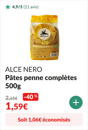1,06 euros éconimisés sur les Pâtes penne complètes bio 500g - ALCE NERO
