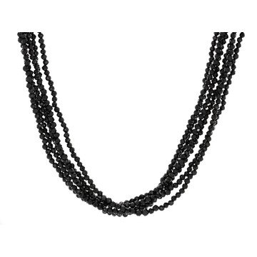 Black Spinel Rhodium Over Silver Multi-Strand Beaded Necklace