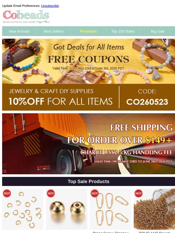 Free Shipping and 10% OFF for All Beads and Jewelry Making Materials