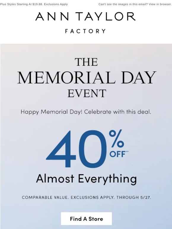 40% Off For Memorial Day! Exclusions Apply (Comp. Val.)