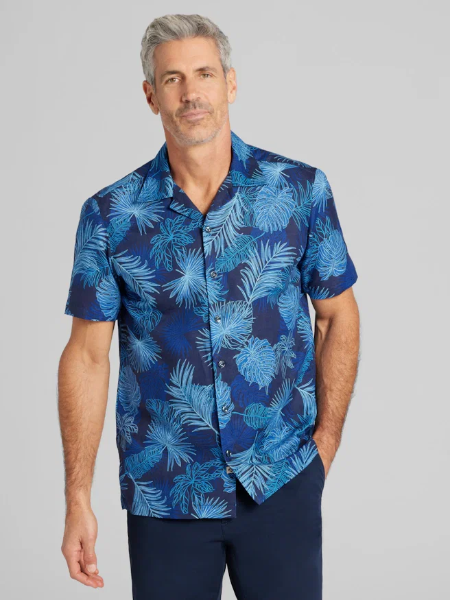 Joseph Abboud Modern Fit 100% Linen Short Sleeve Camp Shirt