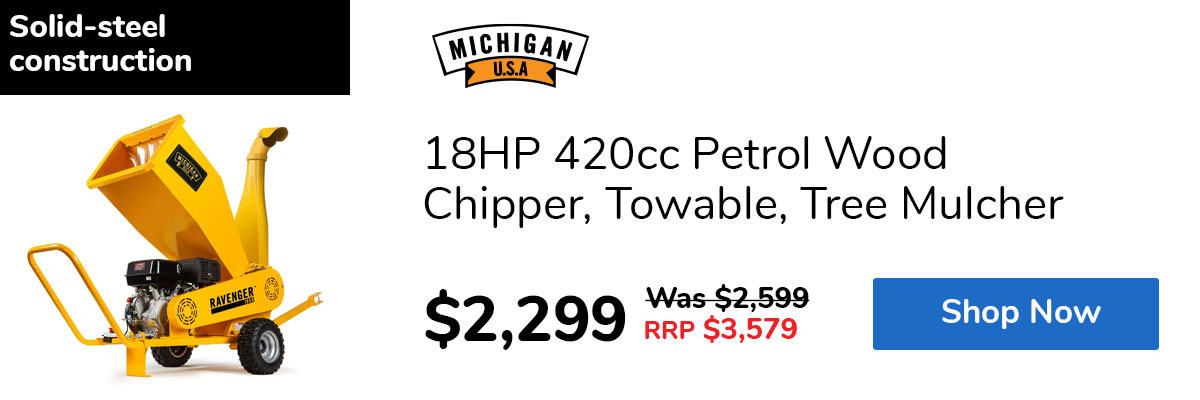 18HP 420cc Petrol Wood Chipper, Towable, Tree Mulcher
