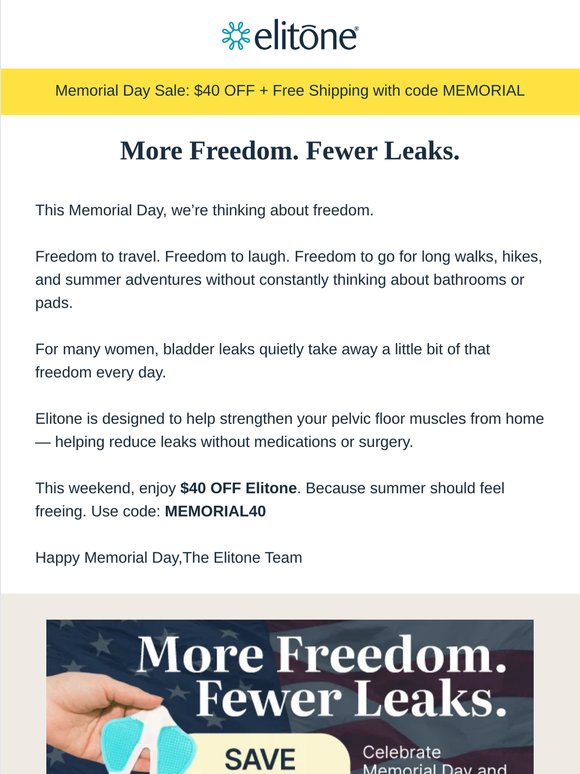 Freedom from Leaks + $40 Off Your Elitone