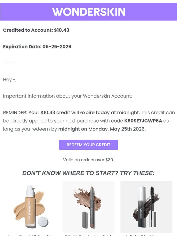Account Alert: $10.43 Credit Expires Tonight