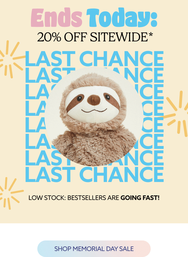 An animation cycling through Warmies. Shop Memorial Day Sale.