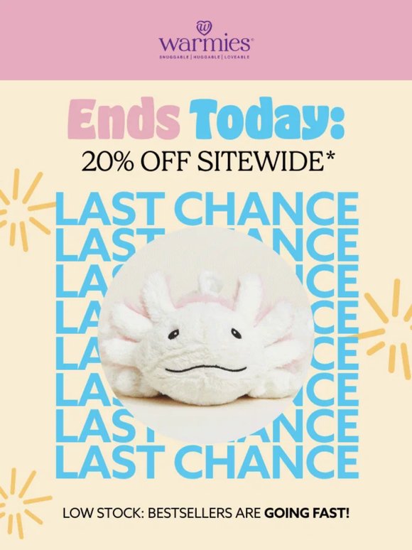 Ends today: 20% OFF SITEWIDE
