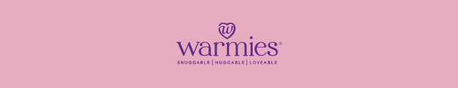 Warmies logo on pink. Shop Warmies.