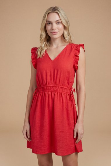 Drawstring Tie Waist Flutter Mini Dress