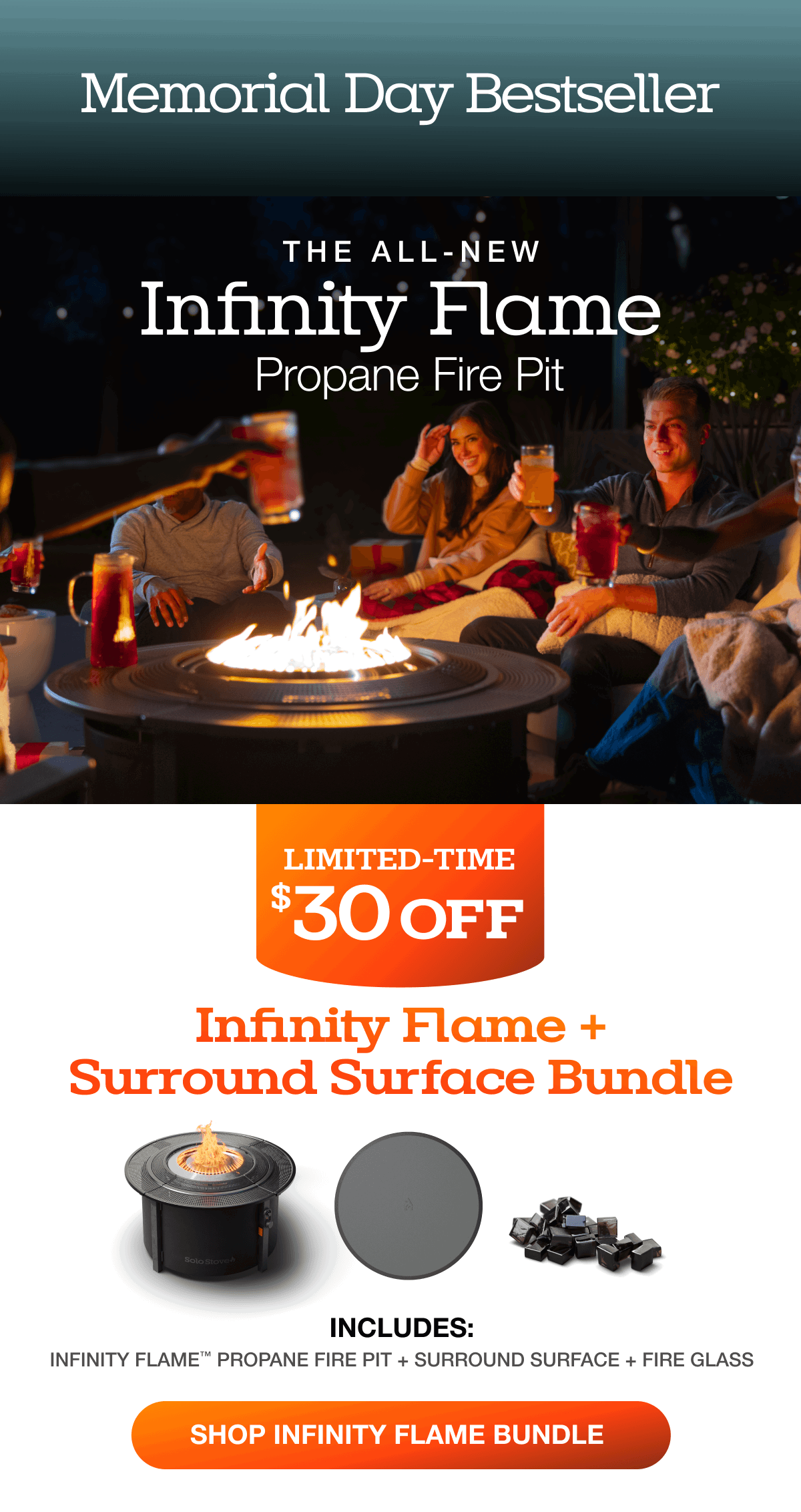 Infinity Flame Propane Fire Pit + Surround Surface