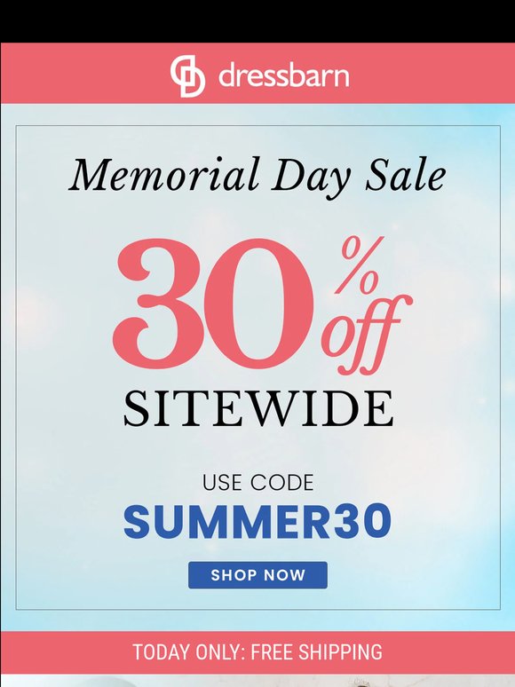 MEMORIAL DAY: 30% OFF + FREE SHIPPING
