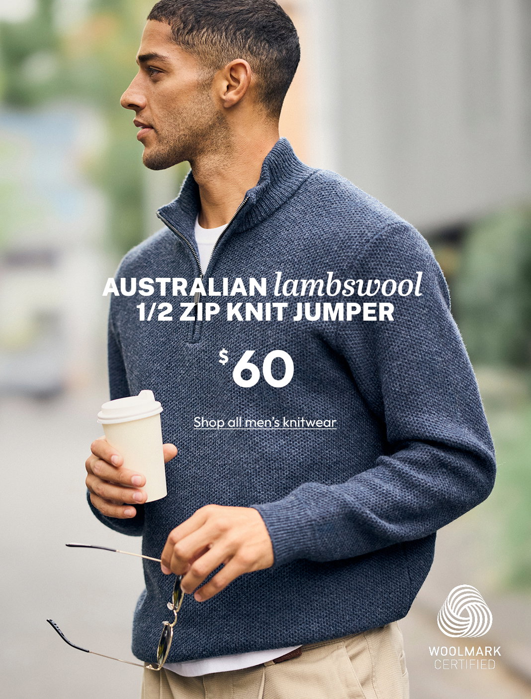 AUSTRALIAN lambswool 1/2 ZIP KNIT JUMPER