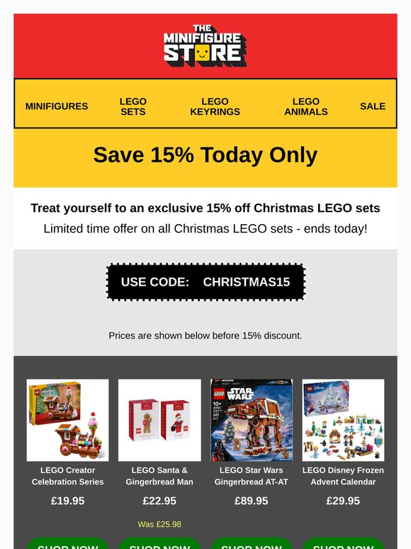 15% OFF Christmas LEGO Sets