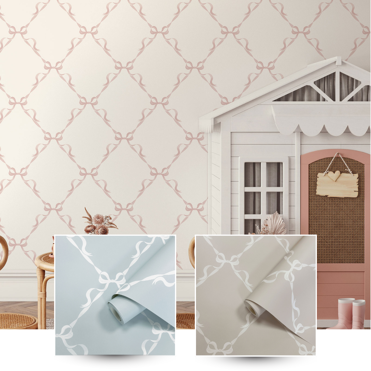 Tied with a Bow Wallpaper Cream / Pink Holden 14032
