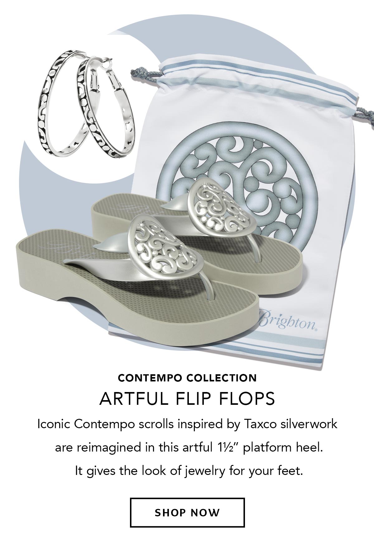 Contempo Collection - Artful Flip Flops - Iconic Contempo scrolls inspired by Taxco silverwork are reimagined in this artful one-and-a-half-inch platform heel. It gives the look of jewelry for your feet. - Shop Now