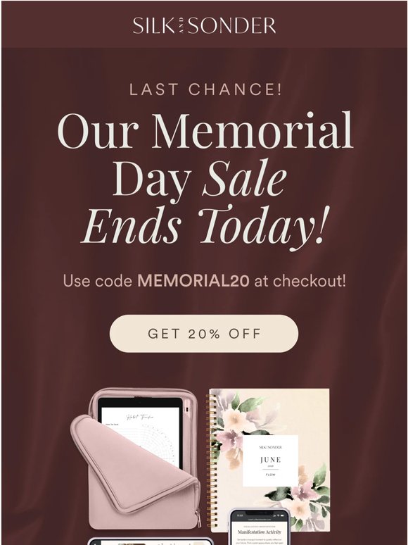 LAST DAY! Get 20% for Memorial Day   ⏰