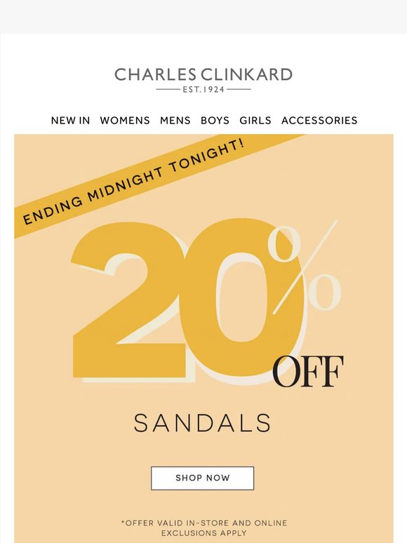 20% Off Sandals | Ends Midnight