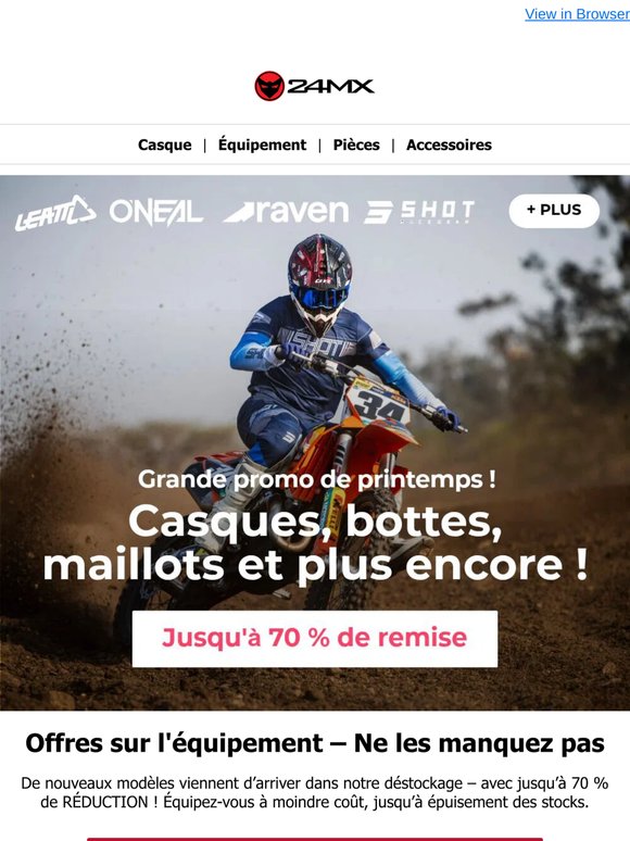 Offres sur l’équipement cross + Nouveaux modèles ajoutés !