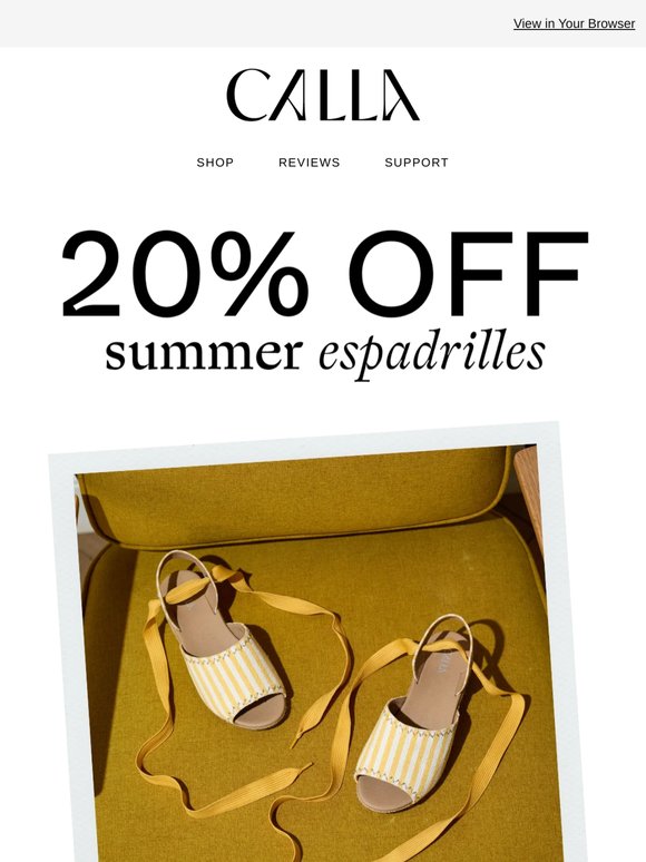 20% off espadrilles ends tonight! 🚨