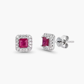 Ruby & 1/7 ct. tw. Diamond Stud Earrings in 10K White Gold