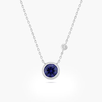 Lab-Created Blue Sapphire & Lab-Created White Sapphire Pendant Necklace in Sterling Silver