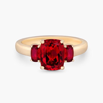 Cushion-Cut Lab-Created Ruby Three-Stone Ring in 10K Yellow Gold