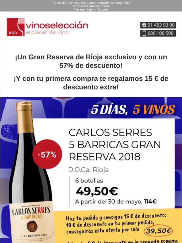 De Rioja, Carlos Serres Gran Reserva, 57% DTO ¡solo durante 5 días!