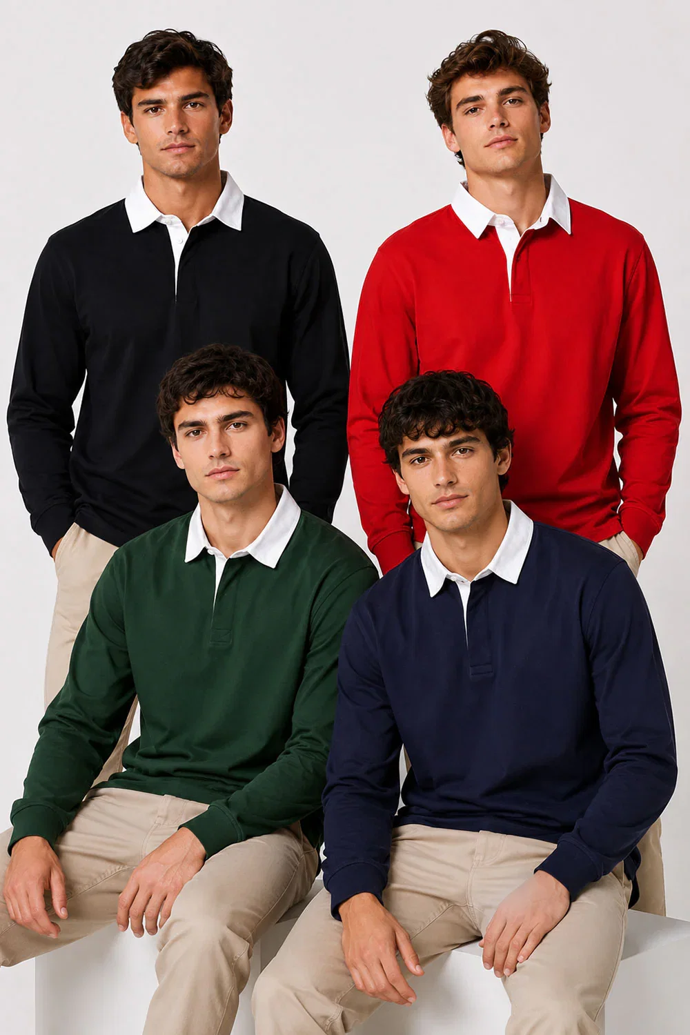 Image of Men’s Long Sleeve Plain Rugby Polo Shirt
