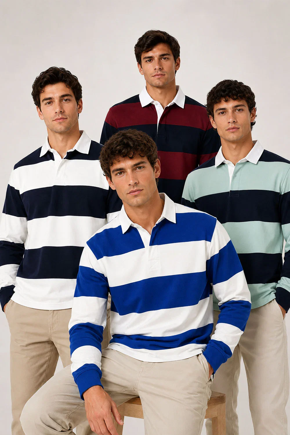 Image of Men’s Long Sleeve Multi Striped Rugby Polo Shirt