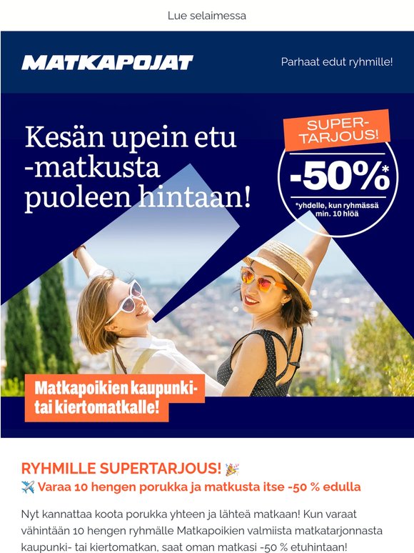 ✈️ Ryhmille supertarjous! Etusi -50% kaupunki- ja kiertomatkoille 🎉
