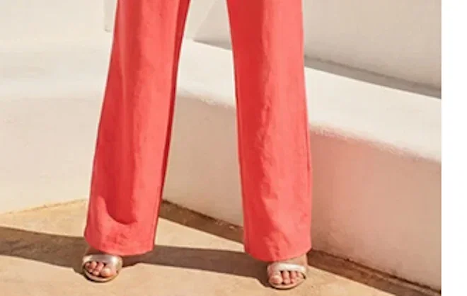 Coral Linen Blend Belted Square Neck Jumpsuit