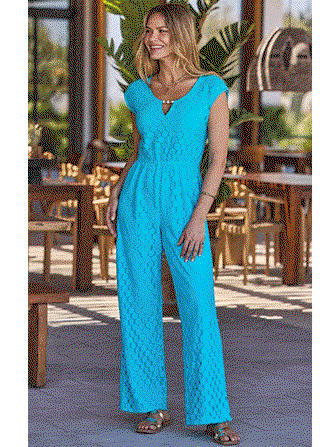 Aqua Blue Crochet Keyhole Detail Jumpsuit