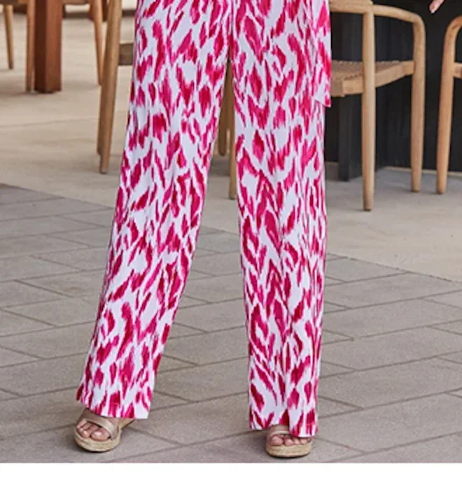 Pink Paradise Print Tie Waist Crinkle Jumpsuit