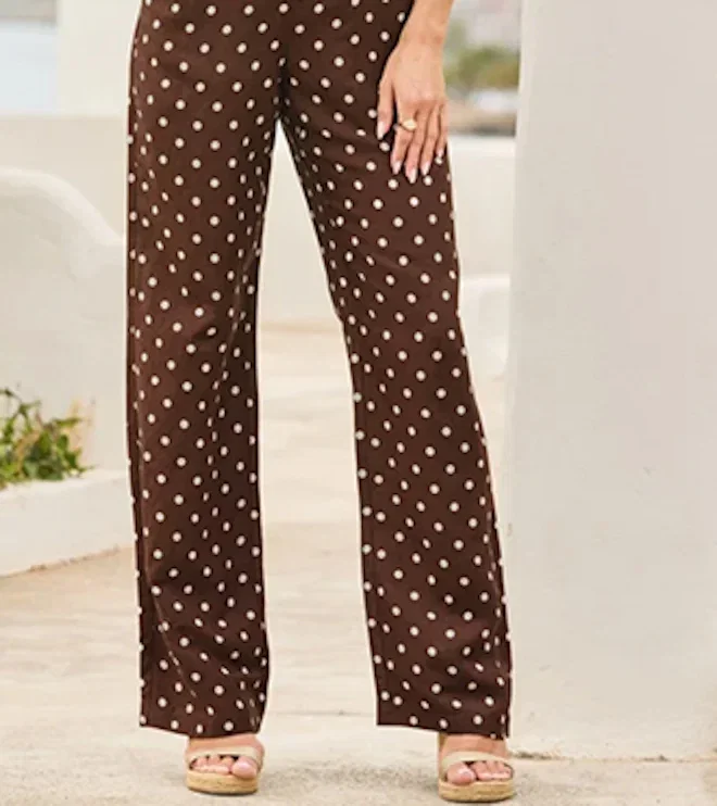 Brown Polka Dot Linen Blend Jumpsuit