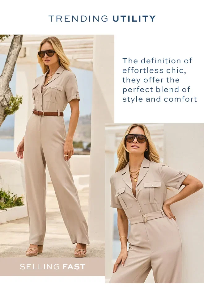Stone Button Front Utility Jumpsuit